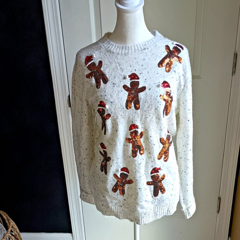 FESTIVE SEQUIN GINGERBREAD SWEATER SZ XL - Picture 2 of 4